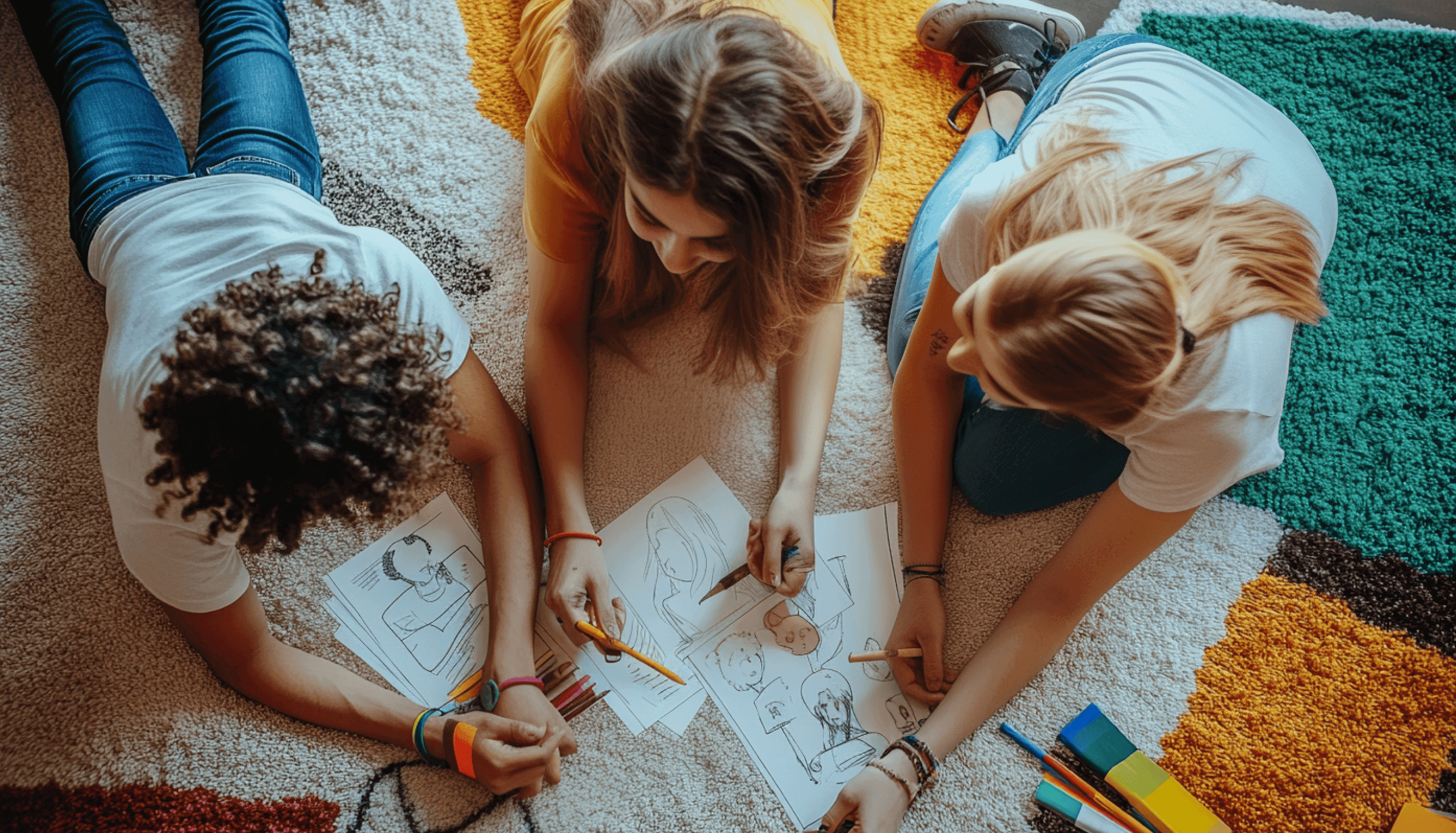 Friends coloring together